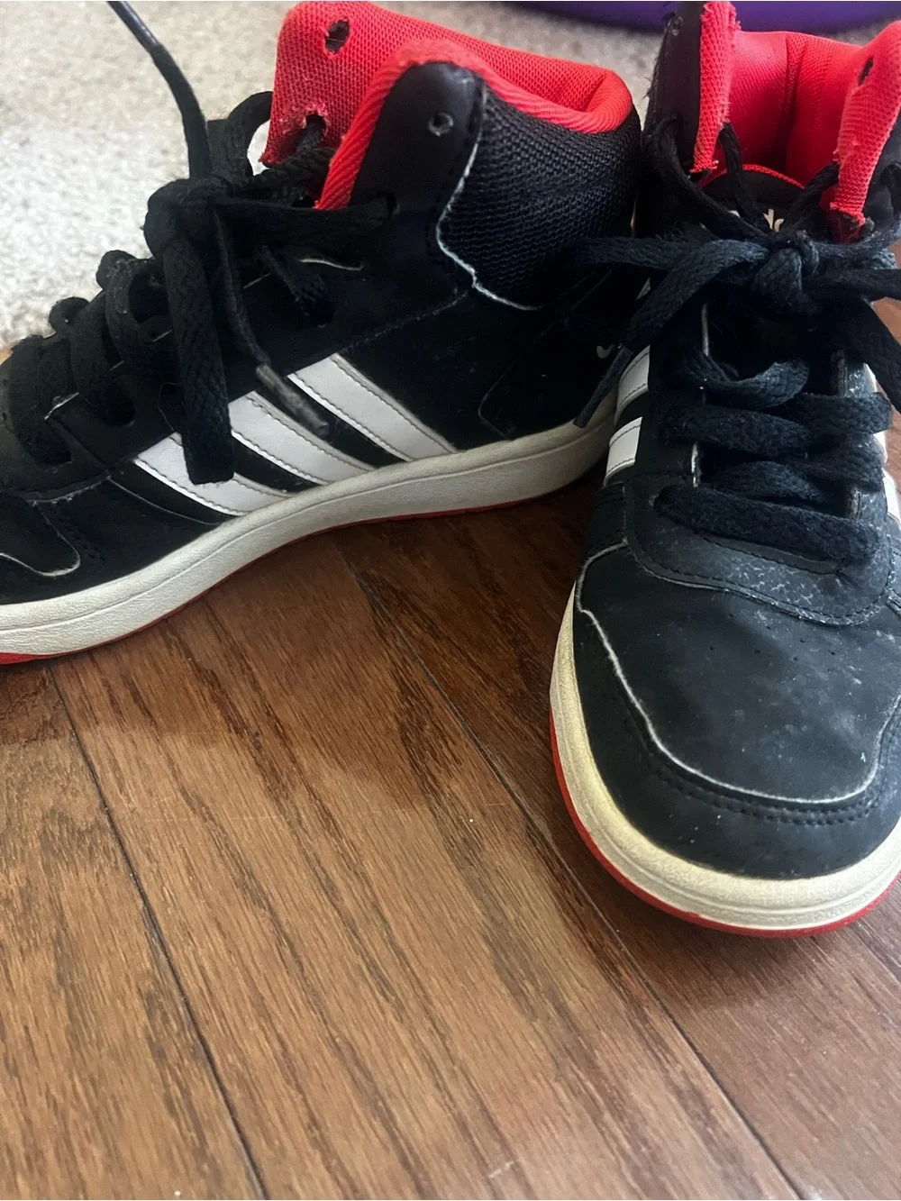 adidas Hoops 2.0 Mid Black White Red Kids Sneakers Size 3Y